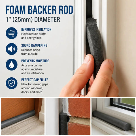 6mm Heavy Duty Foam Backer Rod For Concrete Crack Filling installed as gap filler in window frame, showcasing insulation benefits.