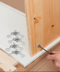 Heavy Duty Stainless Steel Furniture Fastener Kit With Invisible Three In One Connectors And Knockout Joint Screws For Straight Shots On Tight Cabinet Fixes Today, showing connectors and assembly.
