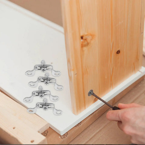 Heavy Duty Stainless Steel Furniture Fastener Kit With Invisible Three In One Connectors And Knockout Joint Screws For Straight Shots On Tight Cabinet Fixes Today, showing connectors and assembly.