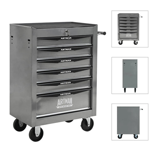 Badass 21 Inch Lockable Tool Storage Cabinet With Heavy Steel Countertop Smooth Ball Bearing Slides For Tough Garage Organization Secure Rolling Shop Locker Silver with drawers.