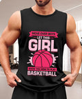Men's Cotton Muscle Tank Top Super Fly Breathable Sleeveless Summer Undershirt Lightweight Gym Workout Tee With Sun Defense, black with basketball graphic.