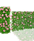 Expandable Faux Ivy Privacy Screen For Outdoor Yards, Patios And Balconies, Artificial Hedge Lattice Fence With Single Sided Leaves In Hydrangea Pink