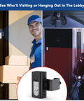 No-Brainer Anti-Theft Video Doorbell Mount For Ring And Blink Wireless Doorbells on door with delivery man and thief scenario