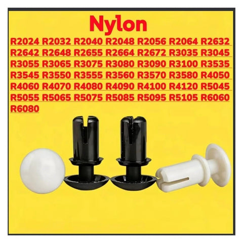 Black And White R Type Nylon Press Rivet Clips Snaps Right In Auto Trim Fasteners, durable nylon clips for auto panel securing.