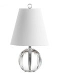 Clear Crystal Ball LED Table Lamp 16 Inches, Glam Orb Nightstand Light With White Linen Empire Shade, Modern and Elegant