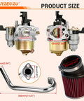 Predator 212 Stage 2 Carburetor Kit With Exhaust For 212cc 196cc 224cc Engines showing carburetor, exhaust pipe, air filter dimensions
