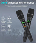 Two UHF wireless microphones for 200W Portable Karaoke Machine With 5 Channel Mixer Bluetooth PA System.