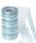 Roll of Rock Solid Clear PVC Strip Curtains for Warehouse Freezer Doors, 7.5 inch wide, insulated vinyl flaps.
