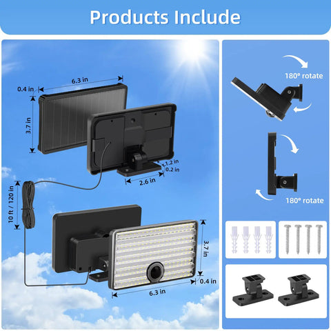 Solar Motion Sensor Light Outdoor No Fuss Easy Setup 3 Modes Dusk to Dawn Security Flood Light IP65 Waterproof with mount brackets