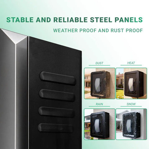 Outdoor EV Charger Box With Cable Organizer, Waterproof Dustproof Enclosure, Tesla Wall Connector Style Cover weatherproof features