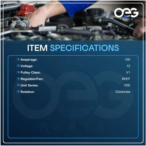 Image showing specifications of a Beefy 100 Amp Chrome Alternator For GM Chevy 10Si 12V Self Exciting With 1 Or 3 Wire Delco Style.