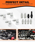 Close-up of fittings and connectors for 70 Inch Braided 6AN Transmission Cooler Hose Kit, stainless steel construction for heavy-duty use.