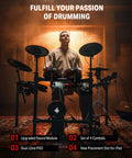 Man playing Electric Drum Set Pro 6 Drum 3 Cymbal Kit With 12 Inch Hi Hat Stand in a home studio setting.