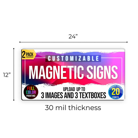 2 Pack 12x24 Custom Magnet Signs In Full Color For Business And Advertising, 30 Mil Vinyl Car Magnets, sample design shown