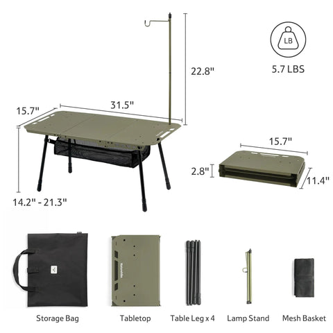 Grab And Go Tactical Camping Table With Adjustable Height From 14 To 23 Inches, Collapsible Lightweight Folding Table components