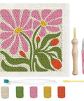 Flower Punch Needle Kit For Beginners Easy Embroidery Starter Set with tools, 9.4 by 9.4 inch floral pattern, and colorful yarns