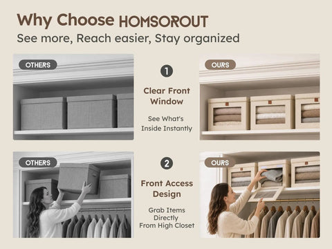 Top Shelf Front Access Storage Bins Heavy Duty Fabric Organizers With Clear View Window And Grip Handles Foldable Closet Boxes For No Sweat Clothing Upkeep College Dorm Setup 2 Pack Beige