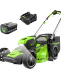 80V 21 Inch Self Propelled Cordless Lawn Mower With Brushless Motor LED Lights 4.0Ah Battery And Rapid Charger in bright green color