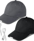 2 Pack LED Baseball Caps With Built In Headlamps Hands Free Light For Men Fishing Jogging Camping Work USB Rechargeable Battery Powered Hats Black Grey