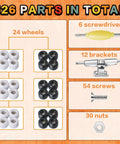 Image detailing Six Sets DIY Fingerboard Kit With 24 Wheels 12 Brackets 54 Screws 30 Nuts And 6 Screwdrivers for mini skateboard build
