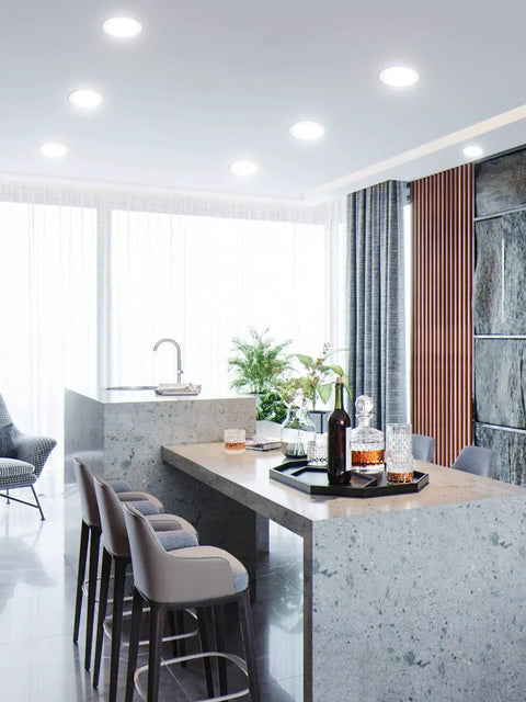 Kitchen with 12 Pack 6 Inch Ultra Thin LED Recessed Canless Downlights With Junction Box 6000K Daylight 1050 Lumens 12W