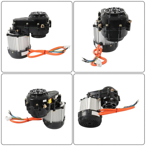 48V 1000W Brushless Differential Electric Motor 4800RPM shown from multiple angles with wiring for ATV Go Kart Electric Bike Scooter Tricycle.