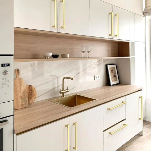 Heavy Duty Brushed Gold Cabinet Pulls 10 Pack 7 5 Inch Center To Center Drawer Handles For Kitchen Refresh on modern cabinetry.