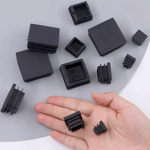 140Pcs Square Tubing End Caps Kit, Eight Sizes From 1/2 Inch To 1-1/2 Inch And Three Colors, Black Plastic Plugs Displayed
