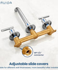 Wall Mounted Widespread Bathroom Sink Faucet With 2 Levers And A 360 Swivel Spout 3 Holes Chrome Finish Solid Brass Construction