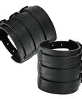 Fresh Hip Hop Drip Wide PU Leather Cuffs For Men Adjustable Punk Rock Gothic Wrists Band Pair Black featuring a textured design.