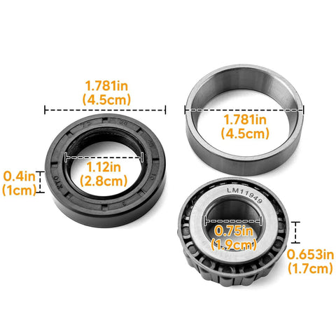 Harley Wheel Bearing And Seal Kit Front And Rear Direct Fit For Softail Dyna Sportster Road King Electra Glide 1973 1999 Replacement 9052 47519 83A Premium Quality Heavy Duty For Longevity And Smooth Ride showing bearing and seal dimensions.