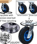 Heavy Duty Rubber Caster Wheels 6 8 10 Inch Pneumatic Swivel Casters With Brakes Steel Ball Bearing Tires close-up of 360-degree swivel mechanism.