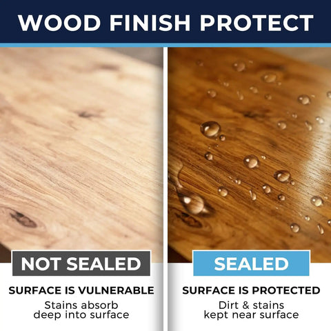 Comparison of sealed and unsealed wood finish showing protection with Water Based Wood Stain And Sealer In One Fast Dry Non Toxic Coating For Indoor Outdoor Applications Guarantees No Fuss Coverage With A Warm Amber Brown Shade That Revives Weathered Boards Without Any Mess Or Complicated Layering.