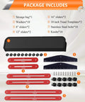 Adjustable Stair Tread Template Tool And Woodworking Stair Gauge Jig package includes storage bag, washers, sliders, and templates.