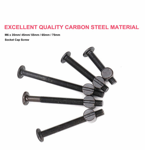 M6 Black Socket Cap Screws And Barrel Nut Hardware Kit 25 Piece Set flat lay showing various screw lengths 35mm to 75mm