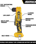 Brushless Right Angle Drill With Bright Led Work Light And Variable Speed Control Compatible With Dewalt 20v Max Batteries, showcasing features like a multi-grip trigger.
