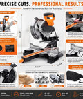 Straight Shooting 10 Inch Sliding Compound Miter Saw Featuring Quick Release Extension Shelf And Smooth 0 To 45 Dual Bevel Pivot For Frustration Free Cutting Through Wood Plastic Or Tile with LED guide and dual bevel.