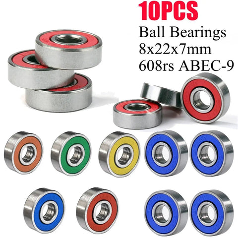 High Quality Top Shelf Abec 9 Inline Skate Bearings 10 Pack Deep Groove 608Rs Carbon Steel Miniature Ball Bearings For Longboards Speed Skates Smooth Rollin Ridin Vibes