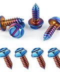 Heavy Duty Stainless Steel License Plate Screws Eight Piece Self Tapping Fastener Kit Rust Proof Bolts, burnt titanium finish.