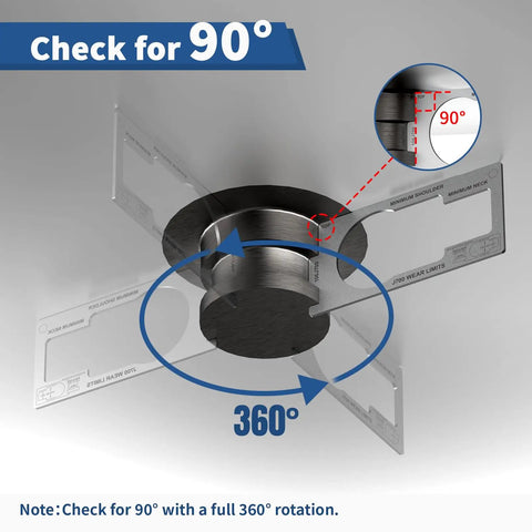 SAE J700 Compliant King Pin Gauge For Trailers Quick Three Step Wear Height And Squareness Check To Prevent Accidents Keep Your Rig Safe Durable Silver Tool For Precise Pin Measurements, silver gauge checking 90° and 360°