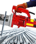 Heavy Duty 1250W Portable Electric Hydraulic Rebar Cutter Workhorse cutting steel rebar, ideal for fast steel cuts in 3.0 to 3.5 seconds.