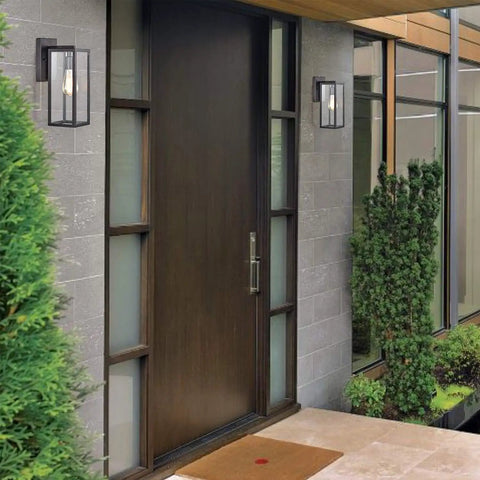 Modern farmhouse exterior with 2 Pack Outdoor Wall Light Fixtures With Clear Glass Sconces beside front door