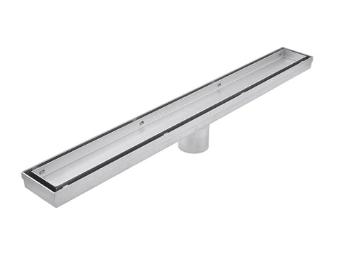 Heavy Duty 36 Inch Linear Shower Drain With Satin Stainless Steel Surface Mount Or Tile In Grate Featuring Sure Lock Odor Seal showcased with sleek design.