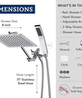 All Metal 8 Inch Dual Square Rain Shower Head With Handheld Spray, Chrome Finish, with 71 Inch Hose and Adjustable Arm