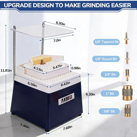 Dual Layer Stained Glass Grinder With Four Size Diamond Bits For Rapid Coarse Grinding And Butter Smooth Fine Polishing Professional Art Tooling, featuring clear design and dimensions.