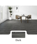 Room with dark flooring showcasing Self Adhesive Vinyl Floor Tiles Peel And Stick Planks In Wood Grain Soft Yellow 36 by 6 Inch.