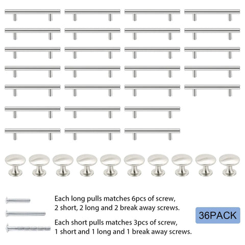 Brushed Satin Nickel Cabinet Hardware Set With 36 Handles 26 Pulls And 10 Knobs for versatile kitchen and cabinet upgrade