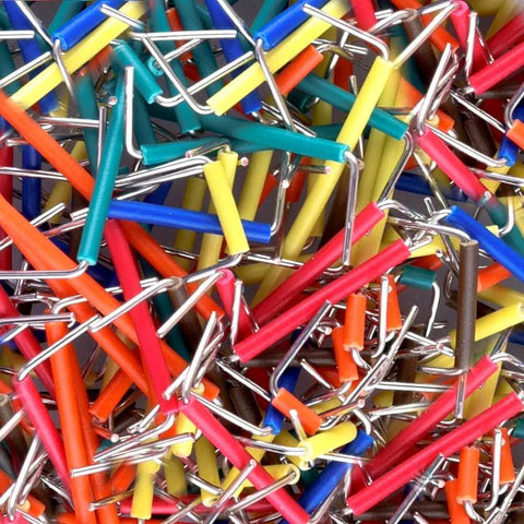 Close-up of colorful wires from 840 Piece Breadboard Jumper Wire Kit With 14 Assorted Lengths For Prototyping, U Shape.