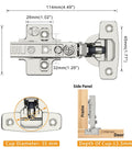 Front view of Chibery satin-nickel frameless concealed cabinet hinge with 35 mm cup diameter and soft-close.