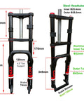 Air Suspension Front Fork For 20 Inch 4.0 Fat Tire Bikes And Ebikes 135mm Spacing One Eighth Inch Straight Tube Manual Lockout 9mm QR with measurements